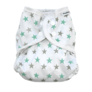 Muslinz Nappy Wrap: Mint Grey Star: Size 2