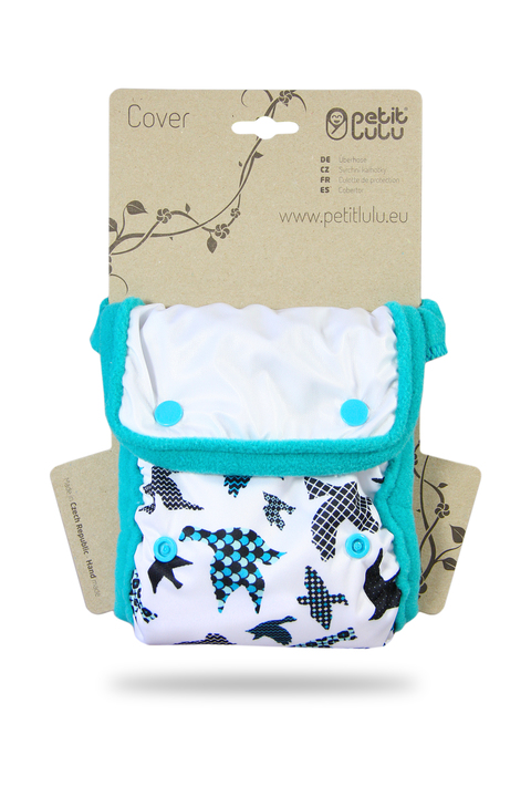 Waterproof EC Nappy Turquoise Birds Made in Europe Reusable /& Washable Petit Lulu Minimal Nappy Cover