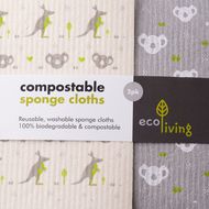NEW! Ecoliving Compostable Sponge Cleaning Cloths 2pk: Aussie