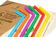 NEW! Ecoliving 6pk Silicon Straws Set: Smoothie Width