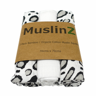 Muslinz 3pk Bamboo Organic Cotton Muslin Squares: Leopard