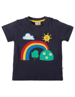 55% OFF! Frugi Little Creature Applique Shirt: Navy Rainbow