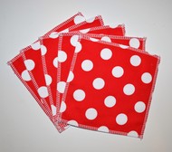 5-Pack Large Washable Wipes: Red Spotty Towelling
